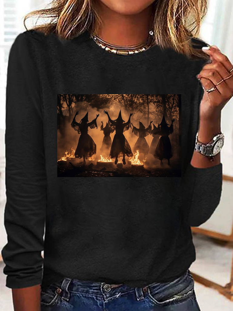 Loose Crew Neck Long Sleeve Text Letters Fashion Regular T-Shirt