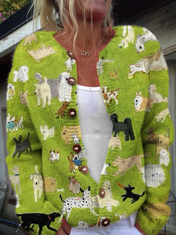 Crew Neck Long Sleeve Plants Fashion Regular Cardigan