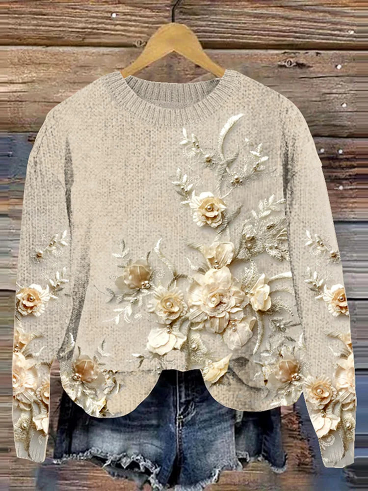 Loose Crew Neck Long Sleeve Maple Leaf Simple Regular Sweater
