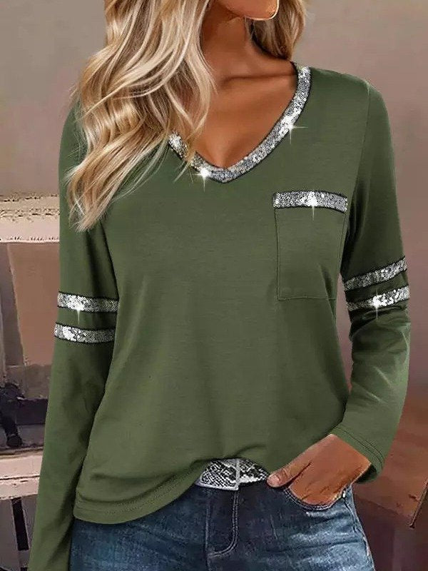 Fashion V Neck Long Sleeve Plain Loose Mid-Long Blouse