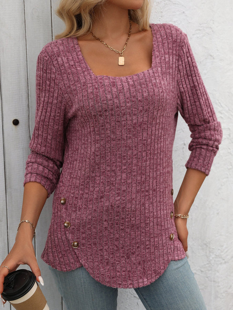 Loose Crew Neck Long Sleeve Plain Fashion Regular Blouses