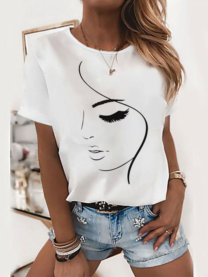 Loose Short Sleeve Crew Neck Figure Fashion Regular T-Shirt