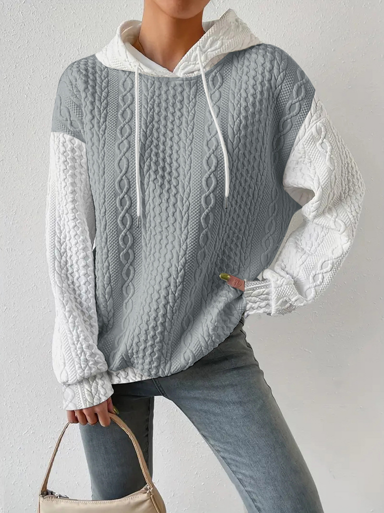 Fashion Long Sleeve Hoodie Color Block Casual Regular Sweatshirt