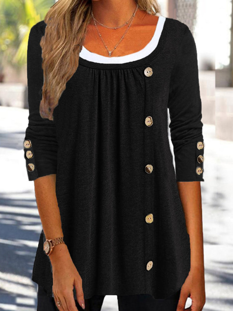 Fashion Crew Neck Long Sleeve Plain Loose Mid-Long Blouse