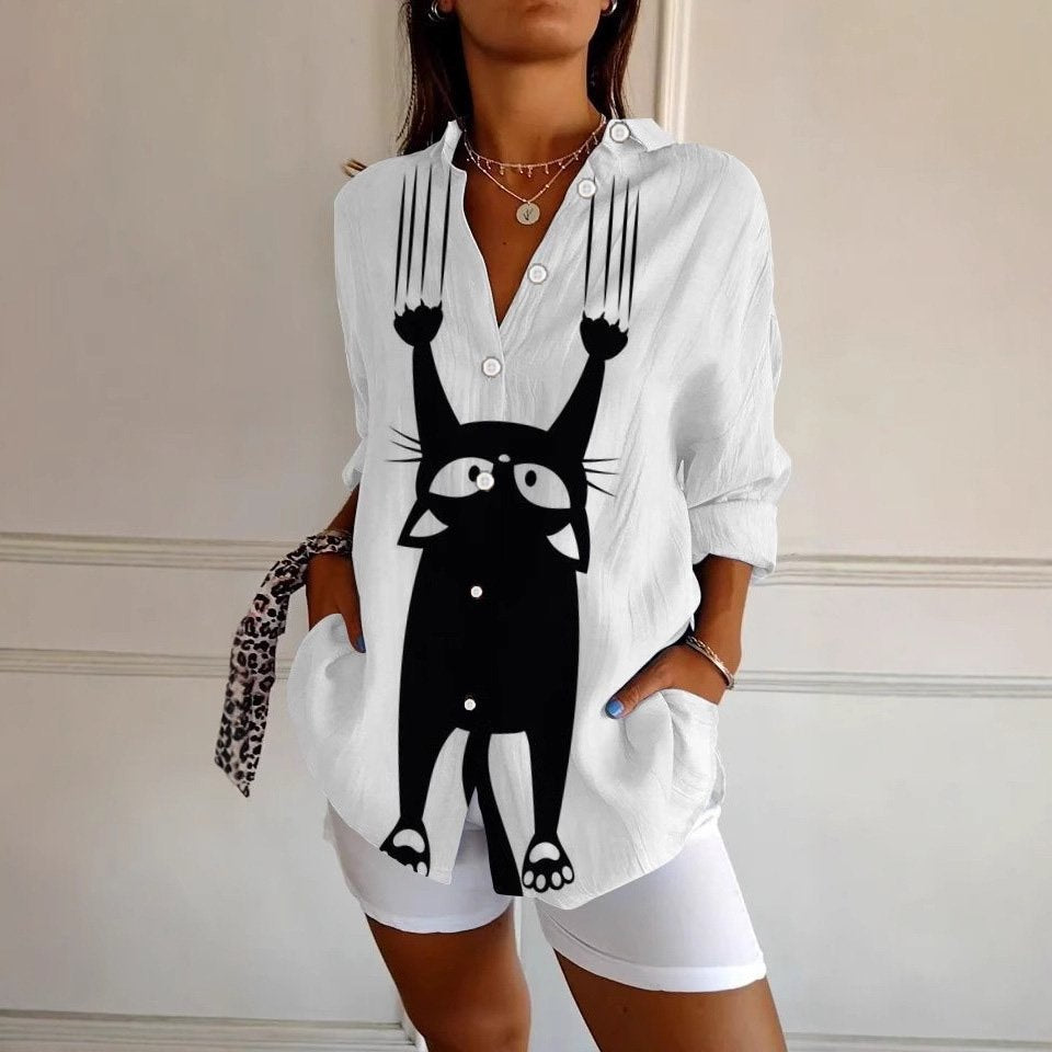 Loose Long Sleeve Shirt Collar Geometric Floral Fashion Regular Shirt