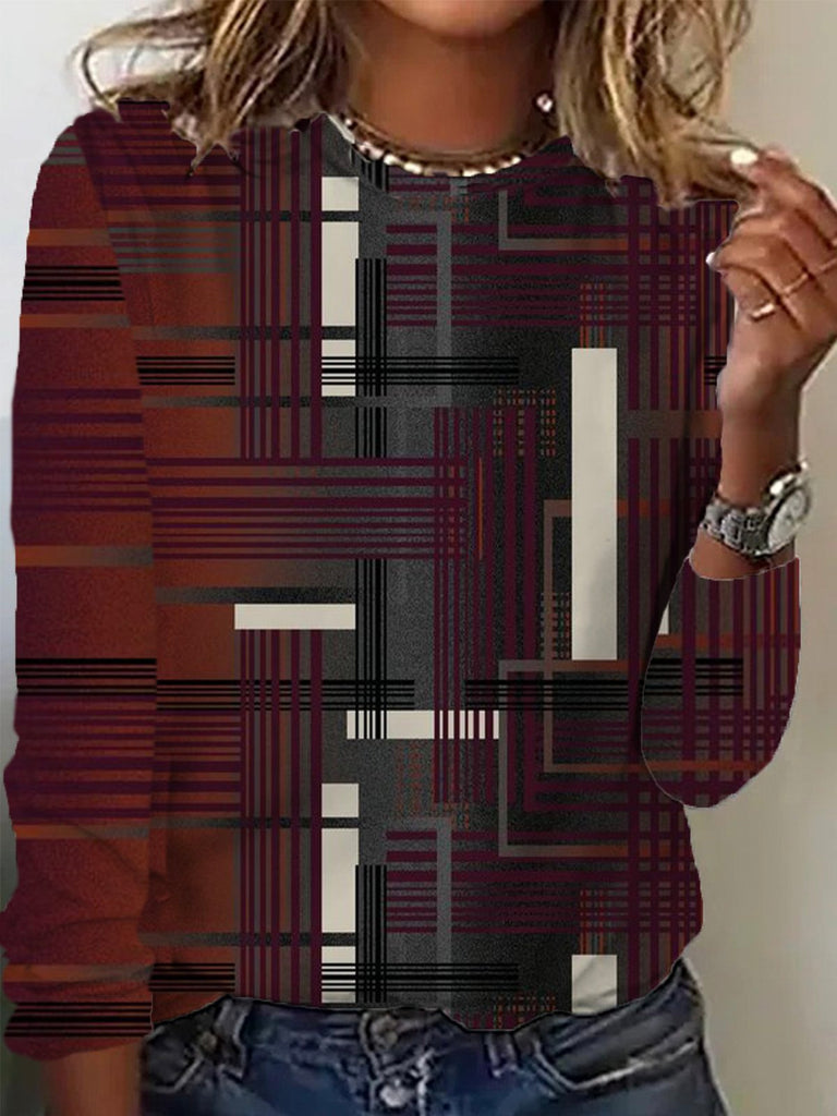 Casual Crew Neck Long Sleeve Geometric Fashion Regular T-Shirt