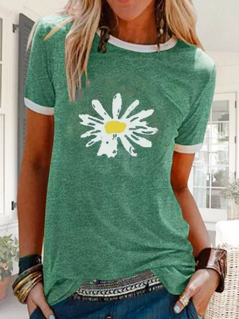 Loose Crew Neck Short Sleeve Floral Fashion Regular T-Shirt