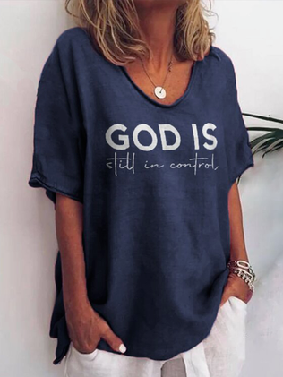 Fashion V Neck Short Sleeve Letter Pattern Loose Regular T-Shirt