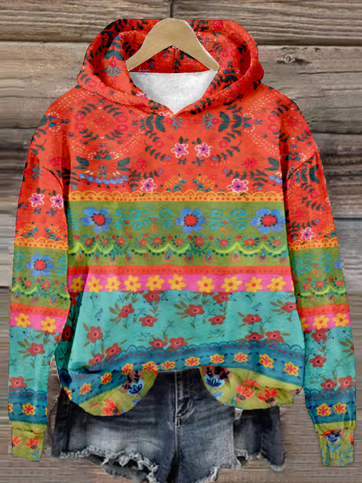 Casual Long Sleeve Hoodie Floral Fashion Regular Sweatshirt
