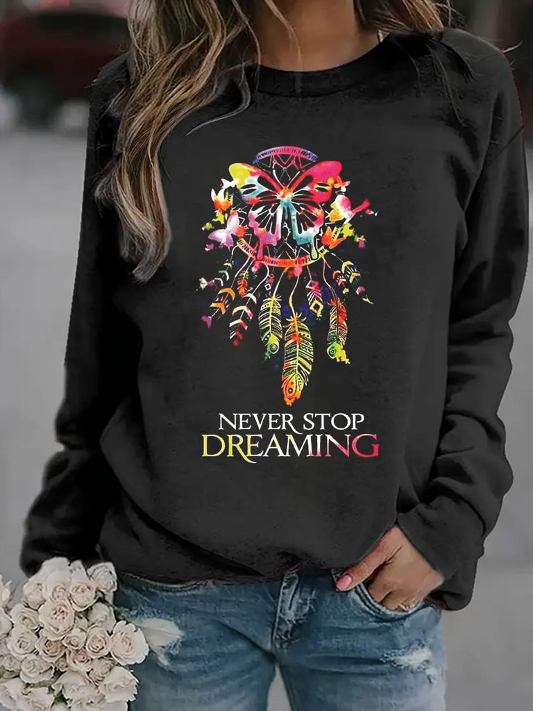 Fashion Crew Neck Long Sleeve Feather Casual Regular Sweatshirt