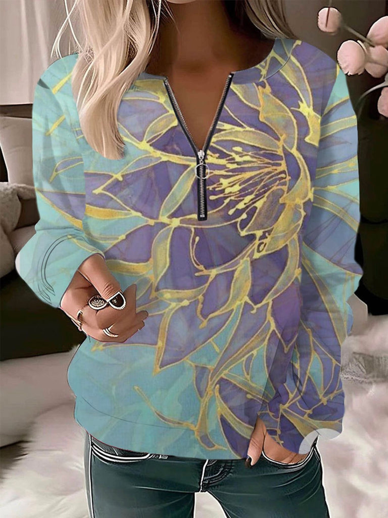 Fashion Crew Neck Long Sleeve Floral Casual Regular Sweatshirt