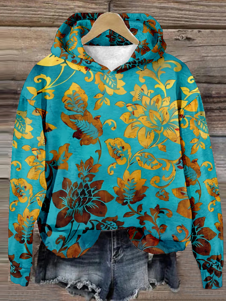 Casual Long Sleeve Hoodie Floral Fashion Regular Sweatshirt