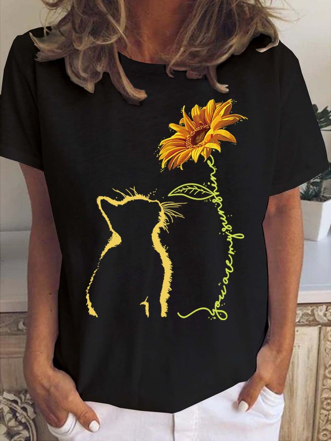 Fashion Short Sleeve Crew Neck Letter Casual Regular T-Shirt