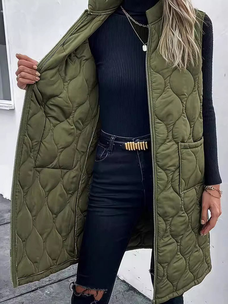 Loose Stand Collar Sleeveless Plain Fashion Mid-Long Vest