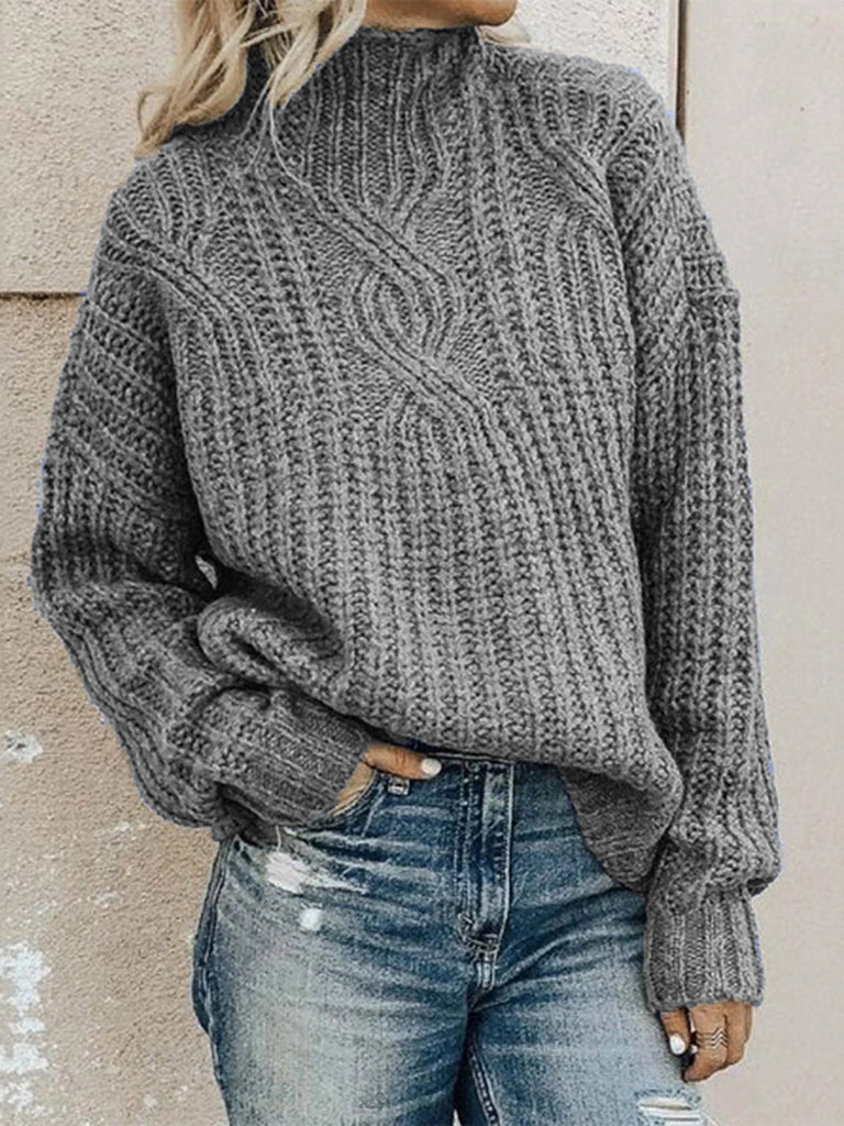 Fashion Long Sleeve Plain Loose Regular Sweater