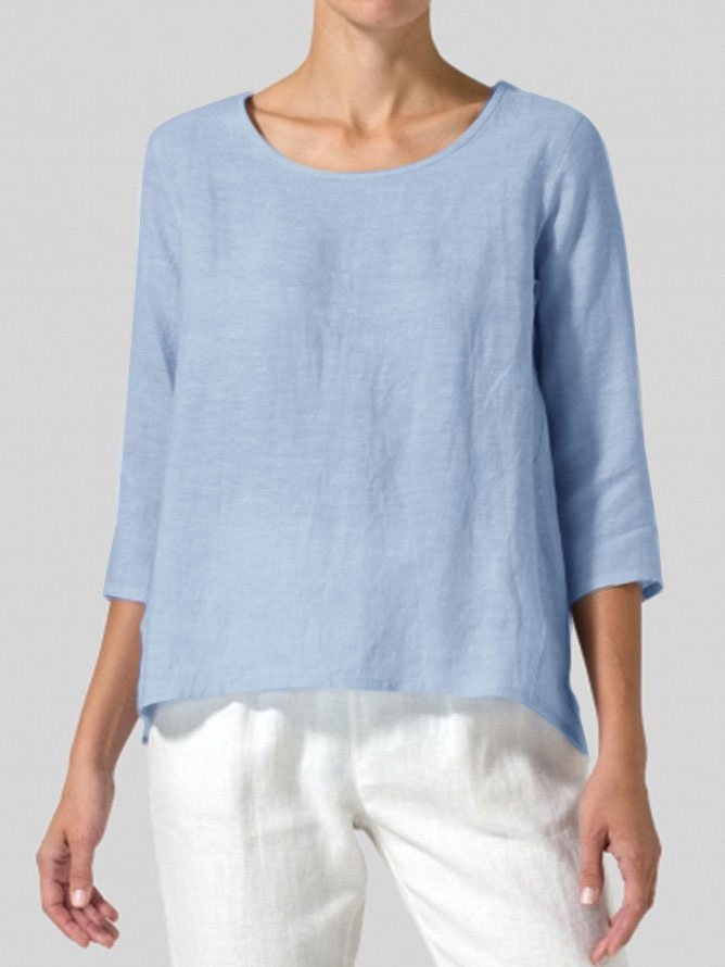Loose Three Quarter Crew Neck Plain Fashion Regular T-Shirt