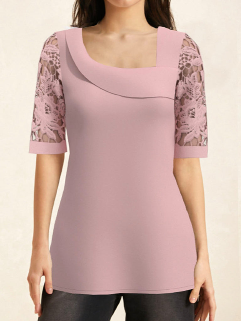 Fashion Short Sleeve Plain Loose Regular Blouse