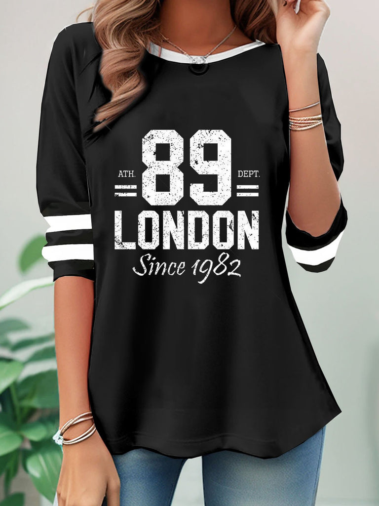 Loose Crew Neck Long Sleeve Text Letters Fashion Regular Blouses