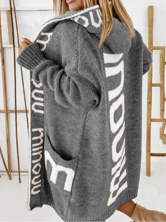 Fashion Long Sleeve Hoodie Text Letters Loose Mid-Long Sweater