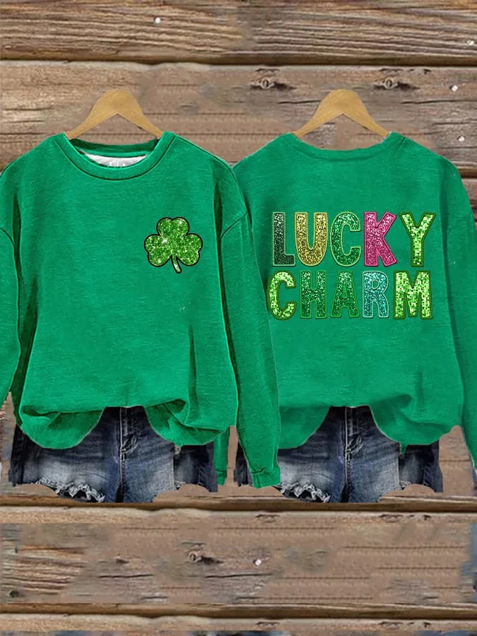 Casual Crew Neck Long Sleeve Shamrock Fashion Regular Sweatshirt