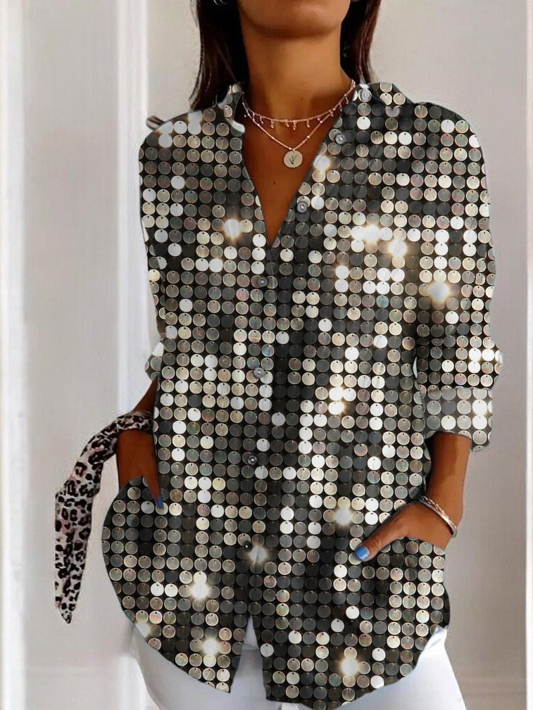 Fashion Long Sleeve Shirt Collar Geometric Regular Shirt