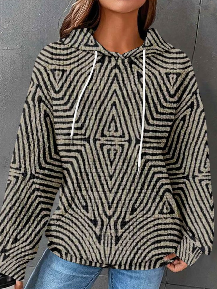 Casual Long Sleeve Hoodie Abstract Zipper Fashion Regular Sweatshirt