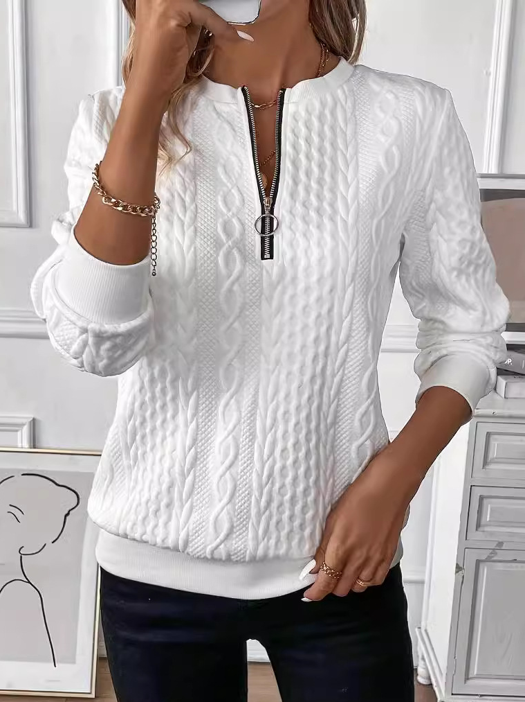 Fashion Crew Neck Long Sleeve Plain Zipper Casual Regular Sweatshirt