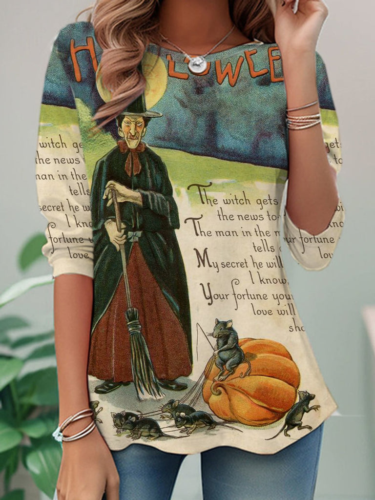 Fashion Crew Neck Long Sleeve Halloween Casual Regular T-Shirt