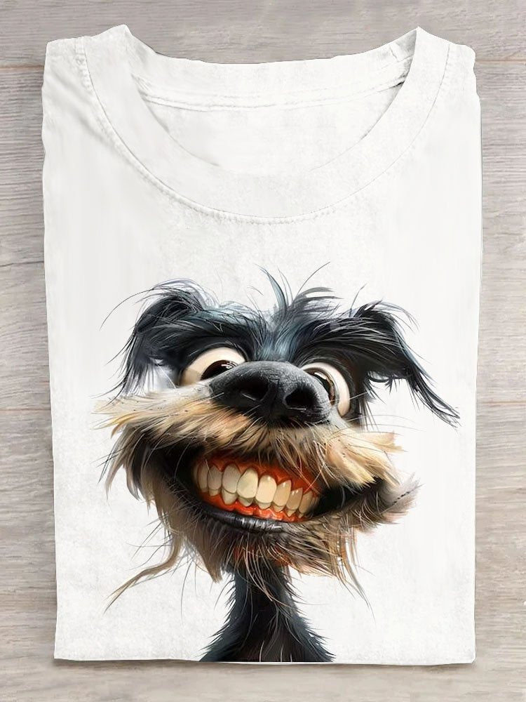 Casual Short Sleeve Crew Neck Dog Fashion Regular T-Shirt