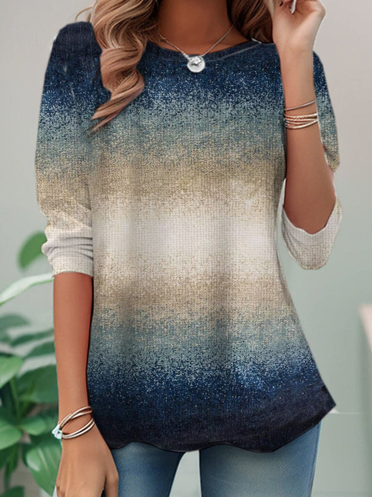 Loose Crew Neck Long Sleeve Striped Fashion Regular T-Shirt