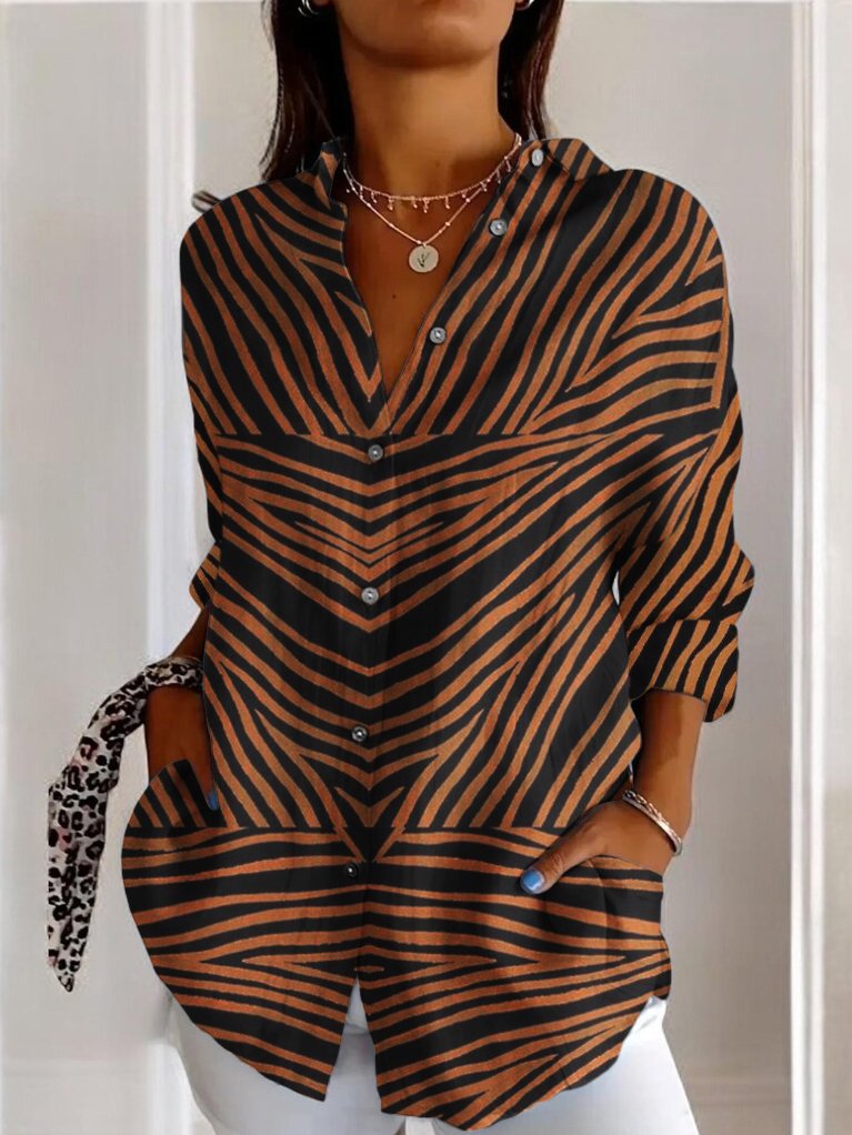 Long Sleeve Shirt Collar Geometric Fashion Regular Shirt