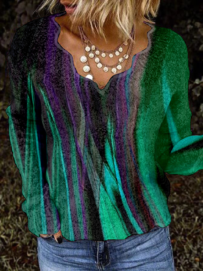 Fashion Crew Neck Long Sleeve Abstract Loose Regular Blouses