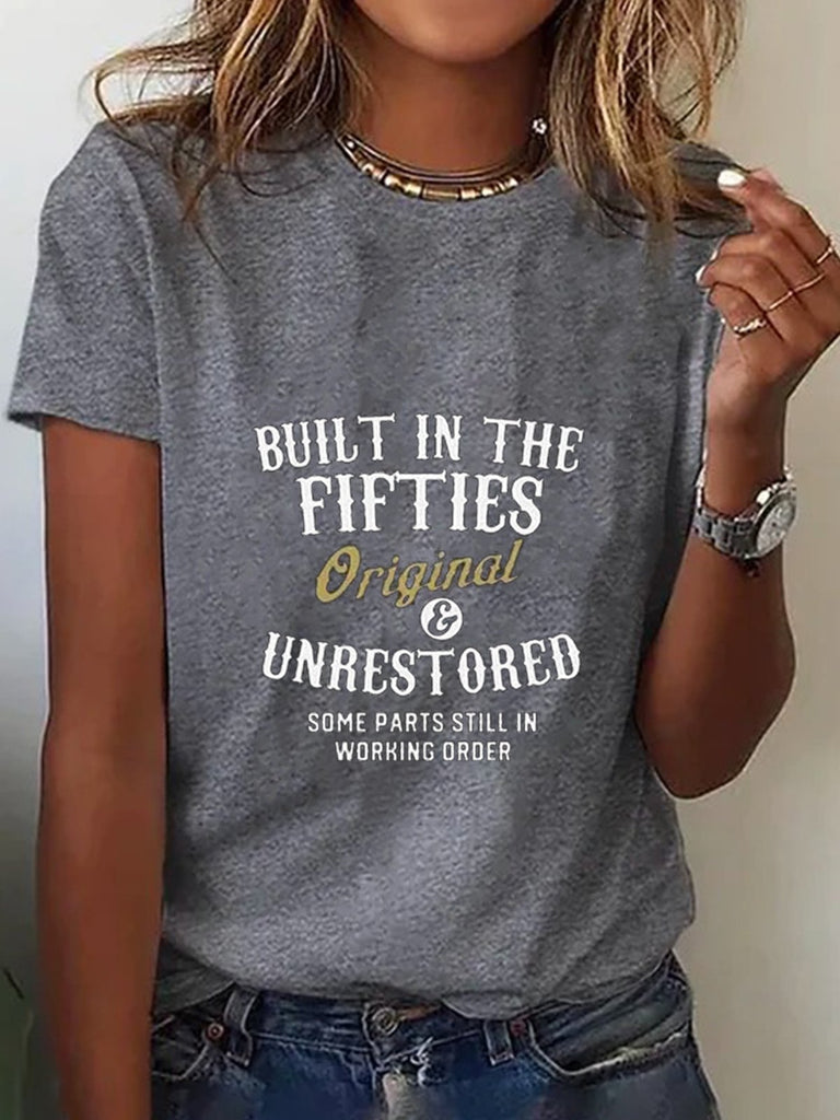 Fashion Short Sleeve Crew Neck Text Letters Casual Regular T-Shirt