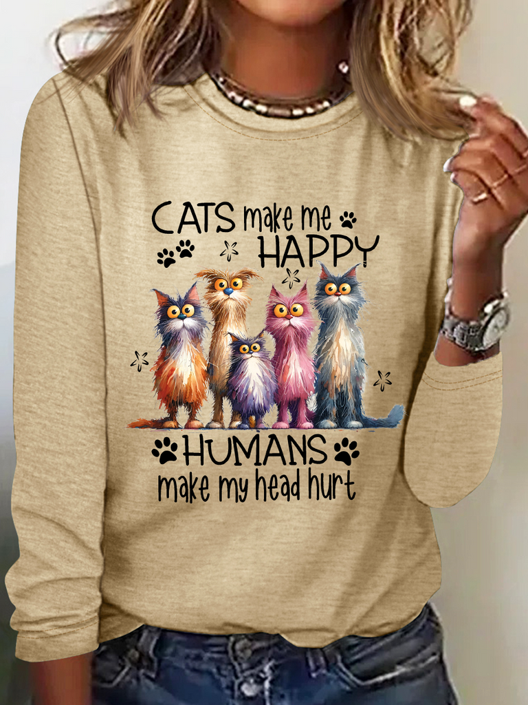 Fashion Crew Neck Long Sleeve Text Letters Loose Regular Blouse