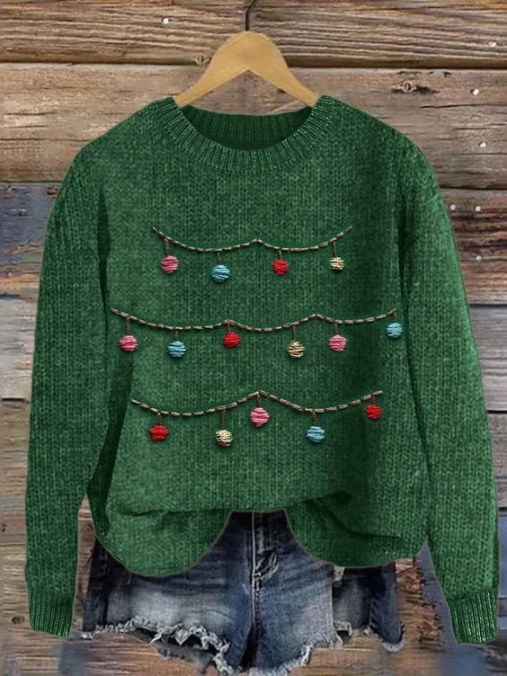 Loose Crew Neck Long Sleeve 3D Printing Christmas Simple Regular Sweater