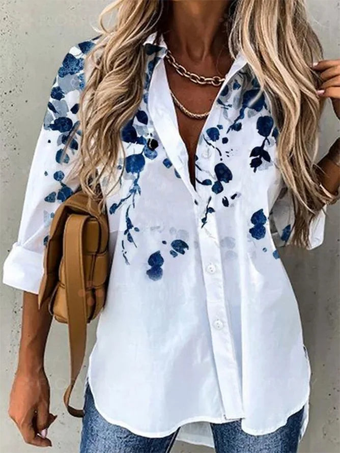 Loose Long Sleeve Shirt Collar Leaf Fashion Regular Shirt