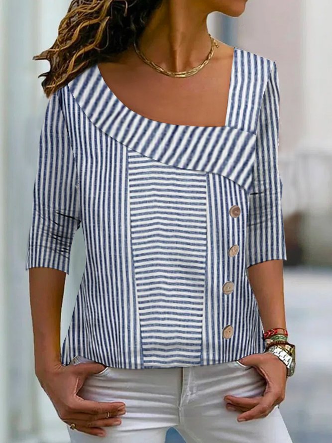 Fashion Long Sleeve Striped Loose Regular Blouse
