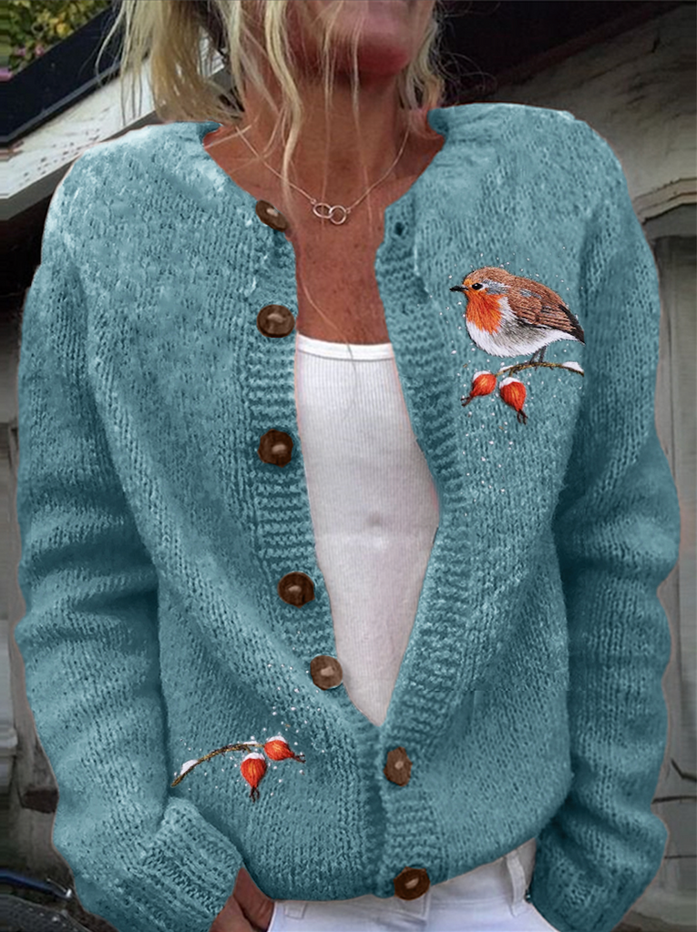 Loose Stand Collar Long Sleeve Floral Fashion Regular Cardigan