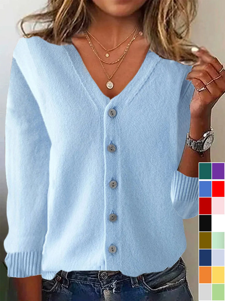 Loose V Neck Long Sleeve Plain Fashion Regular Sweater