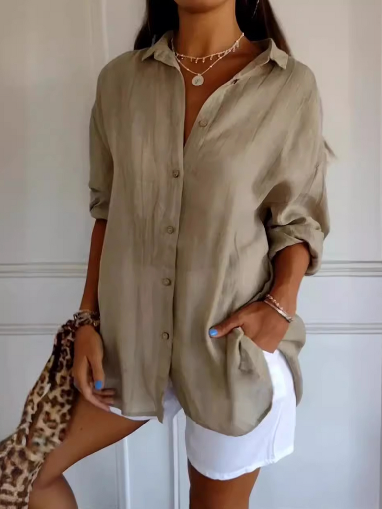 Fashion Long Sleeve Shirt Collar Plain Loose Regular Shirt