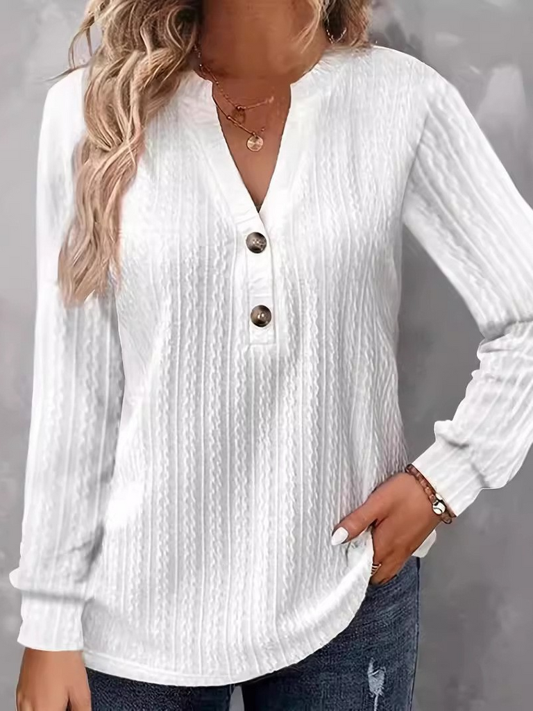 Fashion V Neck Long Sleeve Plain Loose Regular Blouse
