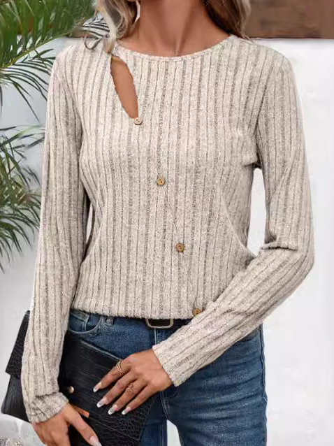 Fashion V Neck Long Sleeve Plain Loose Regular Blouse