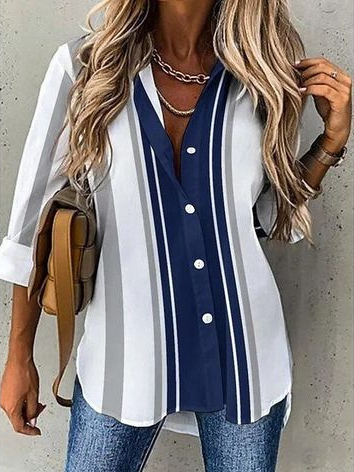 Loose Long Sleeve Shirt Collar Striped Fashion Regular Shirt