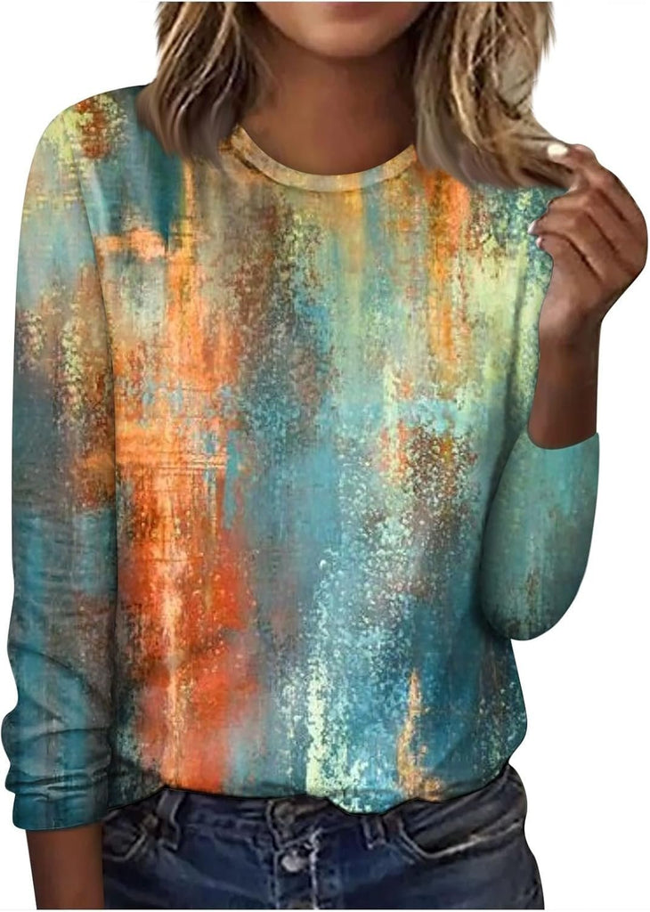Crew Neck Long Sleeve Floral Casual Regular Blouses