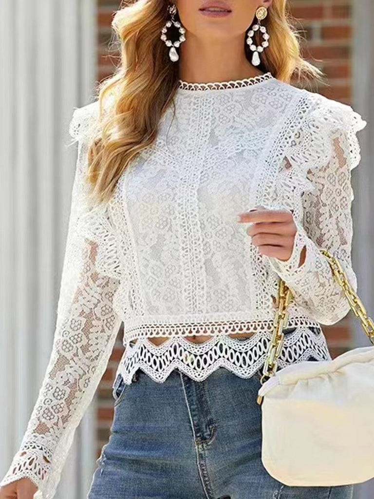 Long Sleeve Mock Neck Plain Fashion Regular Blouse