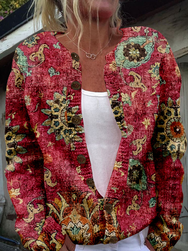 Loose Crew Neck Long Sleeve Christmas Fashion Regular Jacket