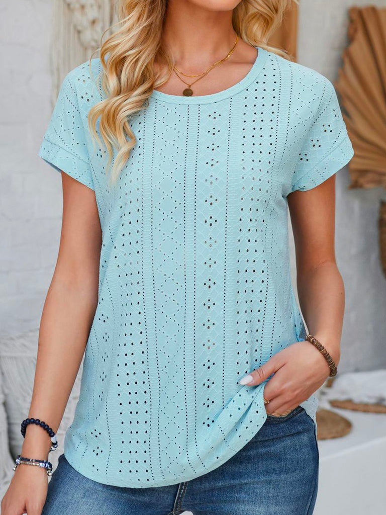 Fashion Short Sleeve Crew Neck Plain Loose Regular Blouse