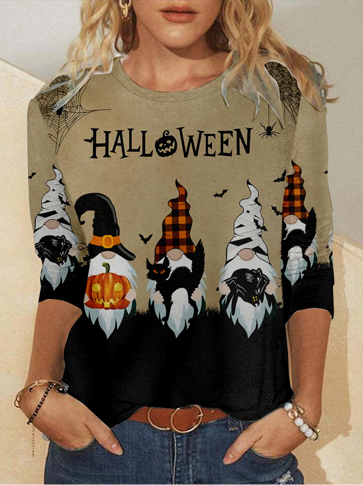 Casual Crew Neck Long Sleeve Halloween Fashion Regular T-Shirt