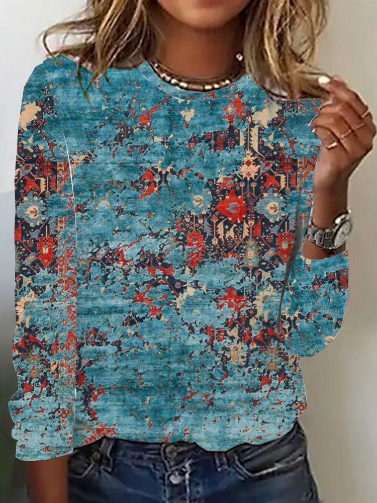 Casual Crew Neck Long Sleeve Geometric Fashion Regular T-Shirt