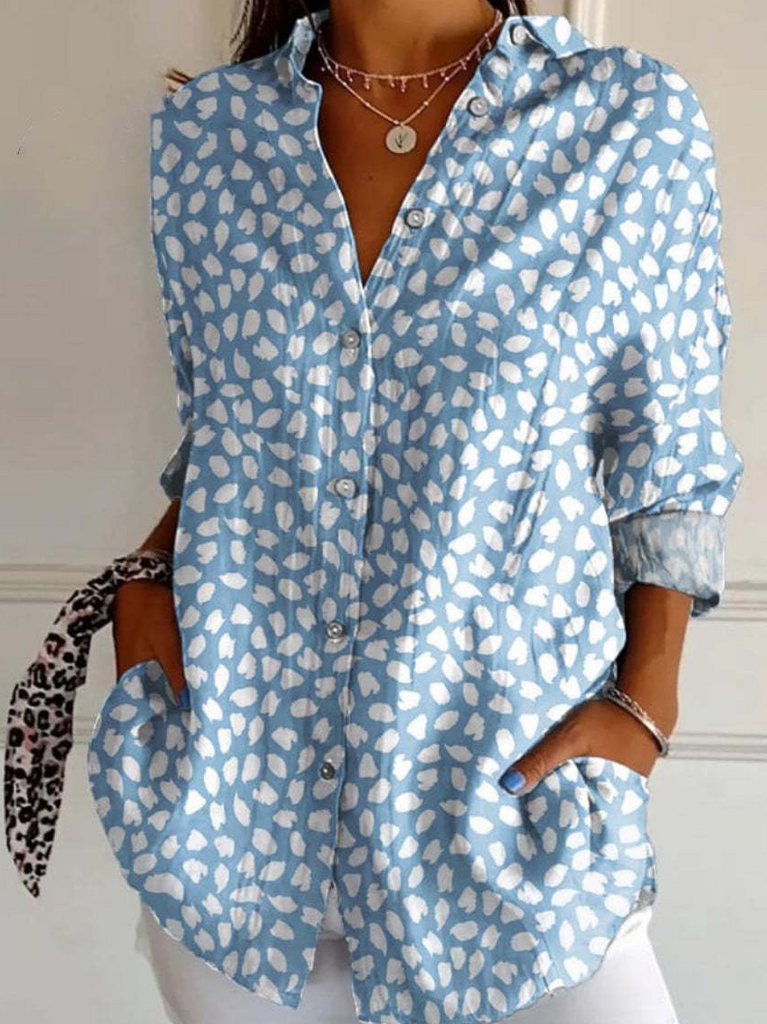 Fashion Long Sleeve Shirt Collar Abstract Floral Loose Regular Shirt